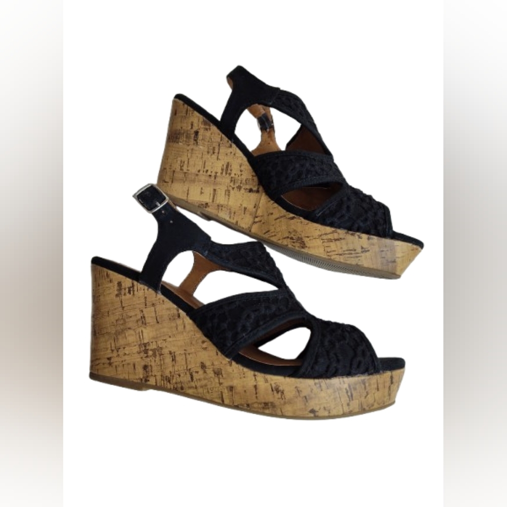 Jellypop Amara Black Crochet Cork Wedge Sandals Women's Size 9 - Picture 6 of 12